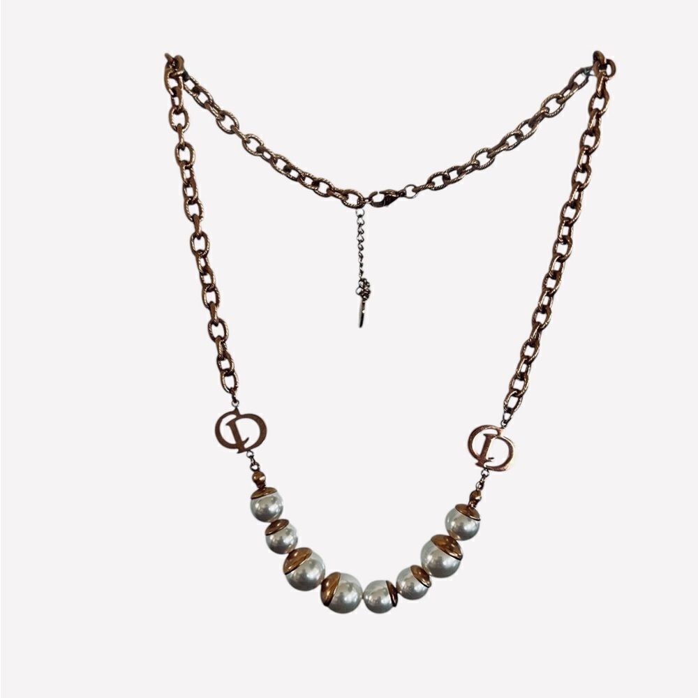 Christian Dior CD Necklace, Pearl and Gold Necklace, Stamp “CD”